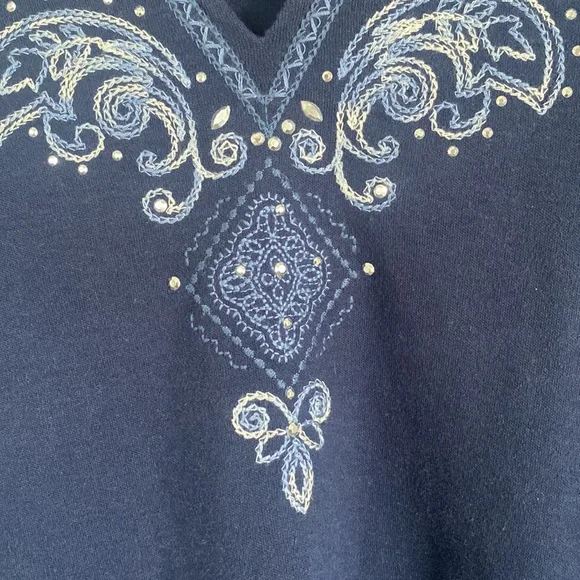 Alfred Dunner Navy Blue Embroidered Blouse Tunic Size Small - Picture 5 of 6